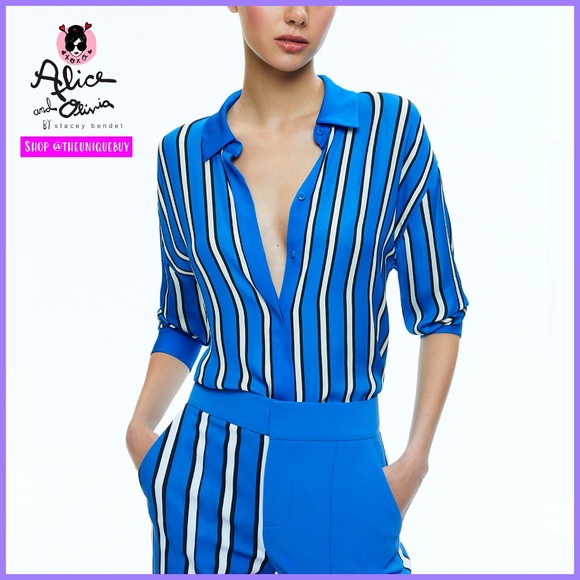 Alice + Olivia Tops - Alice + Olivia Dimitra Oversized High Low Button Down Shirt